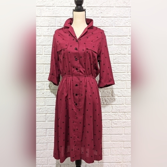 VINTAGE Shirtwaist Pin Up Day Dress Semi Sheer Rockabilly Button Up Collared S-L - Picture 12 of 15